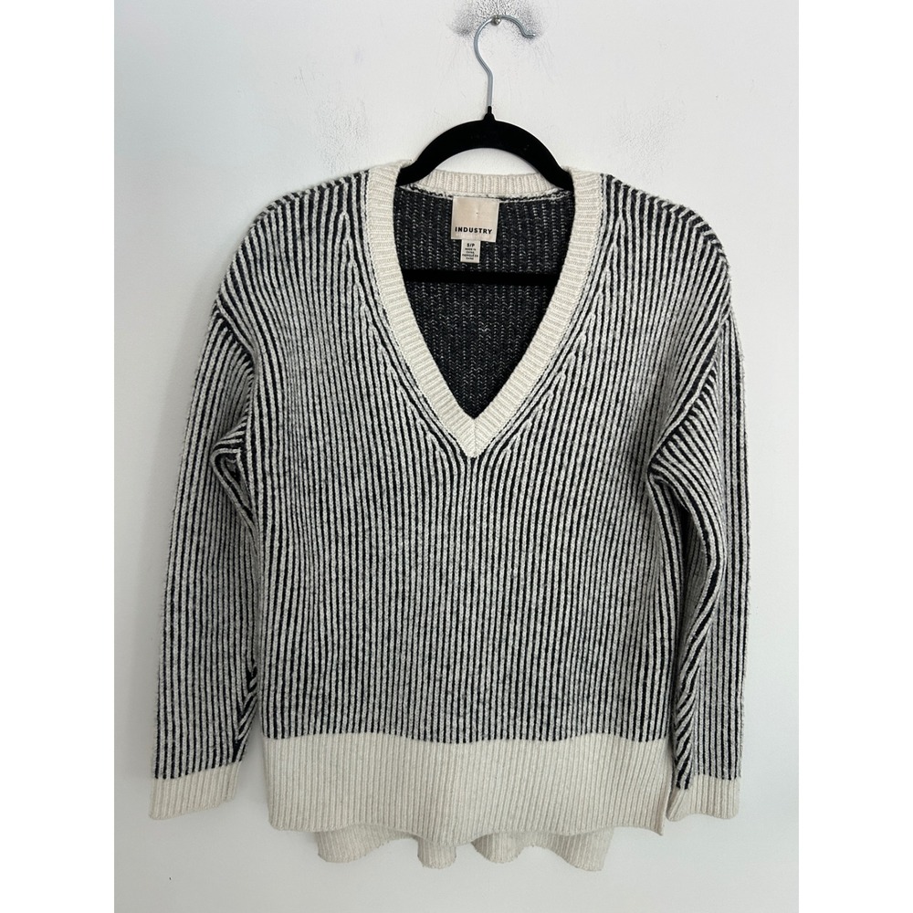 Industry‎ Republic Clothing Womens Black White Striped V-Neck Sweater Small